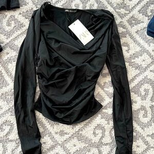 Zara NWT black silky shirt M